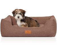 Knuffelwuff Lotte Panier en Velours avec Aspect Tissage Main Marron Clair M-L 85 x 63 cm