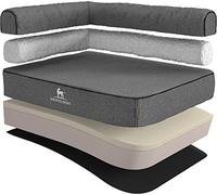 Knuffelwuff Marlie Panier d'angle Orthopédique en Velours avec Aspect Tissage Main Accoudoir à Gauche Gris XXL 120 x 80 cm