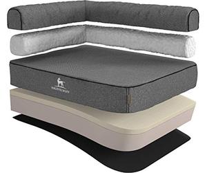 Knuffelwuff Marlie Panier d'angle Orthopédique en Velours avec Aspect Tissage Main Accoudoir à Gauche Gris XXL 120 x 80 cm