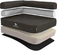 Knuffelwuff Marlie Panier d'angle Orthopédique en Velours avec Aspect Tissage Main Grande Accoudoir à Gauche Noir Taille XXXL 140 x 100 cm