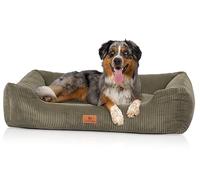 Knuffelwuff Panier pour Chien en Velours côtelé Aspect tissé Main Olivia M-L 85 x 63cm Kaki - Housse Amovible - Lavable - pour Grands, Moyens et Petits Chiens