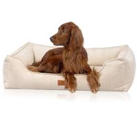Knuffelwuff Panier pour Chien orthopédique en Velours côtelé Aspect tissé Main Nunavut M-L 85 x 63cm Crème - Housse Amovible - Lavable - pour Grands, Moyens et Petits Chiens