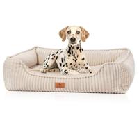 Knuffelwuff Sedona M-L Lit orthopédique pour chien, en velours côtelé, 85 x 63 cm, beige, housse amovible, lavable, pour chiens de grande, moyenne et petite taille