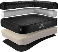 Knuffelwuff Winslow Panier d'angle Orthopédique en Similicuir Surpiquage au Laser Accoudoir à Droite Noir XXL 120 x 80 cm