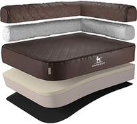 Knuffelwuff Winslow Panier d'angle Orthopédique en Similicuir Surpiquage au Laser Accoudoir à Droite Marron XXL 120 x 80 cm