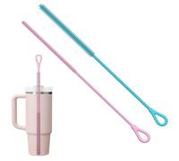 KNUIUYY 2 Pièces Goupillon Paille Silicone, Brosse Paille Réutilisable pour Pailles Verre pour Paille en Verre, Métal, Smoothie et Gobelet, Poignée Antidérapante Souple et Flexible