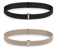 KNUIUYY Ceintures Discrètes élastiques, 2 Pièces Ceinture Élastique Réglable pour Femme, Réglables avec Boucle Plate, pour Jeans / Pantalons / Robes (Noir + Beige)