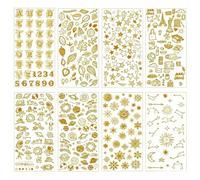 KNUIUYY Set d’Autocollants en Feuille d’Or (8 Feuilles), Idéaux pour Bullet Journal, Scrapbooking et Créations DIY (8 styles)