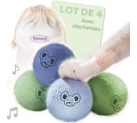 Knupis Balles pour Chats avec Clochettes - 4 Balles en Laine - Jouets pour Chats Durables Aux Couleurs Vives & Au Doux Son - Sac De Rangement Inclus