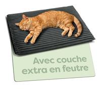 Knupis Tapis Auto Chauffant Chat 60x45 cm - Doux et Anti Bruit - Housse Lavable - avec Dessous Antidérapant - Gris