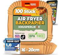 KNUSPERLIEBE® Lot de 100 feuilles de papier sulfurisé pour friteuse à air chaud de 16 à 20,5 cm, 2 à 4,4 l, anti-adhésif, jetables, pour Ninja Double Stack SL300, SL400, Philips Cosori Air fryer