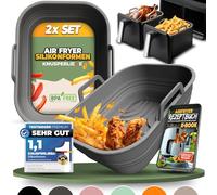 KNUSPERLIEBE® Lot de 2 moules en silicone pliables pour Airfryer, friteuse à air chaud, sans BPA | Accessoires Ninja Foodi Max Dual Zone AF400EU AF451 AF400EUCP SL400EU AF300EU | Insert en silicone