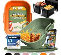 KNUSPERLIEBE® Lot de 2 moules en silicone pliables pour Airfryer, friteuse à air chaud, sans BPA | Accessoires Ninja Foodi Max Dual Zone AF400EU AF451 AF400EUCP SL400EU AF300EU | Insert en silicone
