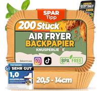 KNUSPERLIEBE® Lot de 200 feuilles de papier sulfurisé pour friteuse à air chaud XXL 20-25 cm 5-7,3 l, 200 pièces Airfryer Liner, résistant à l'huile, anti-adhésif, papier parchemin pour : Philips,
