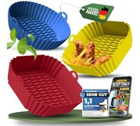 KNUSPERLIEBE® Lot de 3 moules en silicone pour friteuse à air chaud - Insert en silicone pour Airfryer, passe au lave-vaisselle, sans BPA, Air fryer, à partir de 3,7 l - Pour Ninja Double Stack