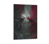 KNZVCXUEH Anges et Démons Murale Peinture La Lutte de Dieu Affiche Decoration Art Mural Salon Chambre Bureau Prêt À Suspendre 12x18inch(30x45cm)