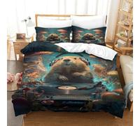 KNZVCXUEH Housse De Couette Thème DJ Marmotte Imprimé Motif Animaux Mignons Set De Linge De Lit pour Adultes Enfants Filles Microfibre Douce Et Confortable Double(200x200cm)