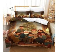 KNZVCXUEH Housse De Couette Une Famille Heureuse Imprimée en 3D Noël Eve literie Enfants Lits en Ensemble pour Adultes Enfants Filles Microfibre Douce Et Confortable Double（200x200cm）