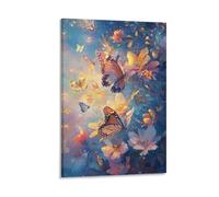 KNZVCXUEH Papillons Image Sur Toile Fleurs Affiche Decoration Deco Murale Salon Chambre Bureau Prêt À Suspendre 16x24inch(40x60cm)