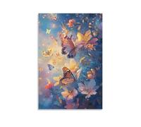 KNZVCXUEH Papillons Murale Peinture Fleurs Tableau Moderne Toile Decoration Murale Salon Chambre Bureau Cuisine Prêt À Suspendre 16x24inch(40x60cm)