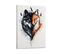 KNZVCXUEH The Le loup And The Le renard Image Sur Toile Animaux de la jungle Affiche Decoration Decoration Murale Salon Chambre Bureau Cuisine Prêt À Suspendre 08x12inch(20x30cm)