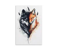 KNZVCXUEH The Le loup And The Le renard Murale Peinture Animaux de la jungle Affiche Decoration Art Mural Chambre Salle De Bain Cuisine Prêt À Suspendre 20x30inch(50x75cm)