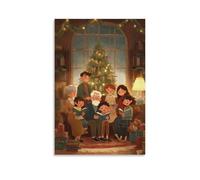 KNZVCXUEH Une Famille Heureuse Murale Peinture Noël Eve Tableau Moderne Toile Tableau Decoration Chambre Salle De Bain Cuisine Prêt À Suspendre 16x24inch(40x60cm)