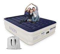 KNZZO Matelas gonflable Queen avec pompe intégrée, matelas gonflable avec dessus floqué doux, matelas gonflable anti-fuite, lit gonflable pliable et imperméable pour la maison, les invités, le