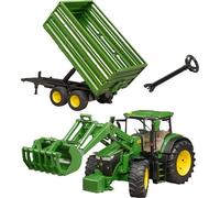 Bruder Modèle réduit de voiture John Deere 7R 350 avec chargeur frontal et remorque de transport