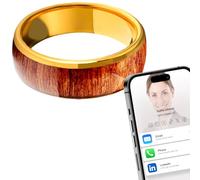 Koa Bois Bande Inlay Céramique Bague Plaqué Or 7MM Épossi NTAG215 Puce pour Hommes Femmes Numérique Business Card anneau, US#8, Céramique, Aucune pierre précieuse