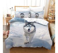 KOABERUVN 3D Husky Parure De Lit pour Garçon Filles Adultes Adolescent 3 Pièces Microfibre Housse De Couette avec Taie d'oreiller Et Fermeture Éclair King（220x240cm）
