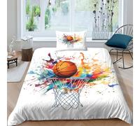 KOABERUVN 3D, Imprimé Basket Peint Ensemble De Literie Microfibre Super Douce Et Respirante Set De Housse De Couette 3 Pièces Et Taie d'oreiller Single（135x200cm）