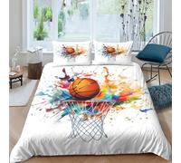 KOABERUVN 3D, Imprimé Basket Peint Parure De Lit Microfibre Super Douce Et Respirante Set De Housse De Couette 3 Pièces avec Taies d'oreiller King（220x240cm）