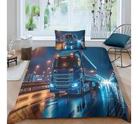 KOABERUVN 3D, Imprimé Camion Literie en Microfibre Super Douce Et Respirante Set De Housse De Couette 3 Pièces avec Taies d'oreiller Single（135x200cm）
