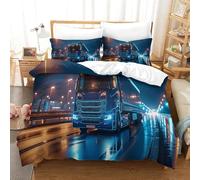 KOABERUVN 3D, Imprimé Camion Parure De Lit Microfibre Super Douce Et Respirante Set De Housse De Couette 3 Pièces Et Taie d'oreiller Single（140x200cm）