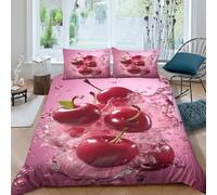 KOABERUVN 3D, Imprimé Cerises Parure De Lit Microfibre Super Douce Et Respirante Set De Housse De Couette 3 Pièces Et Taie d'oreiller King（220x240cm）