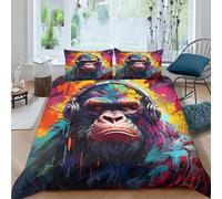 KOABERUVN 3D, Imprimé Gorille Ensemble De Literie avec Microfibre Super Douce Et Respirante Set De Housse De Couette 3 Pièces avec Taies d'oreiller King（220x240cm）