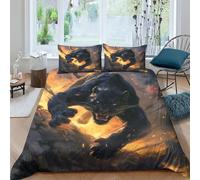 KOABERUVN 3D, Imprimé La Panthère Noire Ensemble De Literie Microfibre Super Douce Et Respirante Housses De Couettes 3 Pièces avec Taies d'oreiller King（220x240cm）