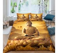 KOABERUVN 3D, Imprimé Le Bouddha Ensemble De Literie avec Microfibre Super Douce Et Respirante Sets De Housses De Couettes 3 Pièces avec Taies d'oreiller Double(200x200cm)