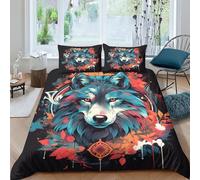 KOABERUVN 3D, Imprimé Le Loup Literie en Microfibre Super Douce Et Respirante Housses De Couettes 3 Pièces avec Taies d'oreiller Double（200x200cm）
