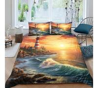 KOABERUVN 3D, Imprimé Le Phare Ensemble De Literie avec Microfibre Super Douce Et Respirante Housse De Couette 3 Pièces avec Taies d'oreiller Double（200x200cm）