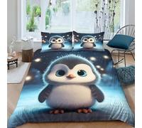 KOABERUVN 3D, Imprimé Le Pingouin Literie en Microfibre Super Douce Et Respirante Housse De Couette 3 Pièces Et Taie d'oreiller King（220x240cm）