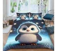 KOABERUVN 3D, Imprimé Le Pingouin Literie en Microfibre Super Douce Et Respirante Set De Housse De Couette 3 Pièces avec Taies d'oreiller Double（200x200cm）