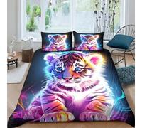 KOABERUVN 3D, Imprimé Le Tigre Parure De Lit Microfibre Super Douce Et Respirante Sets De Housses De Couettes 3 Pièces avec Taies d'oreiller Double（200x200cm）