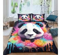 KOABERUVN 3D, Imprimé Panda Ensemble De Literie Microfibre Super Douce Et Respirante Set De Housse De Couette 3 Pièces Et Taie d'oreiller Double（200x200cm）