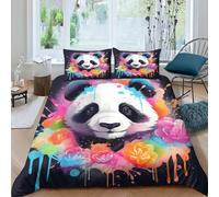 KOABERUVN 3D, Imprimé Panda Literie en Microfibre Super Douce Et Respirante Housse De Couette 3 Pièces Et Taie d'oreiller King（220x240cm）