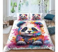 KOABERUVN 3D, Imprimé Panda Parure De Lit Microfibre Super Douce Et Respirante Set De Housse De Couette 3 Pièces Et Taie d'oreiller King（220x240cm）