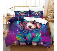 KOABERUVN Imprimé 3D Chiots Literie en Microfibre Super Douce Et Respirante Set De Housse De Couette 3 Pièces avec Taies d'oreiller Single（140x200cm）