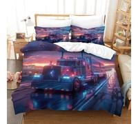 KOABERUVN Imprimé 3D Gros camions Parure De Lit Microfibre Super Douce Et Respirante Sets De Housses De Couettes 3 Pièces avec Taies d'oreiller Single(140x200cm)