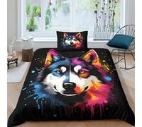 KOABERUVN Imprimé 3D Husky Ensemble De Literie avec Microfibre Super Douce Et Respirante Housses De Couettes 3 Pièces avec Taies d'oreiller Single（135x200cm）